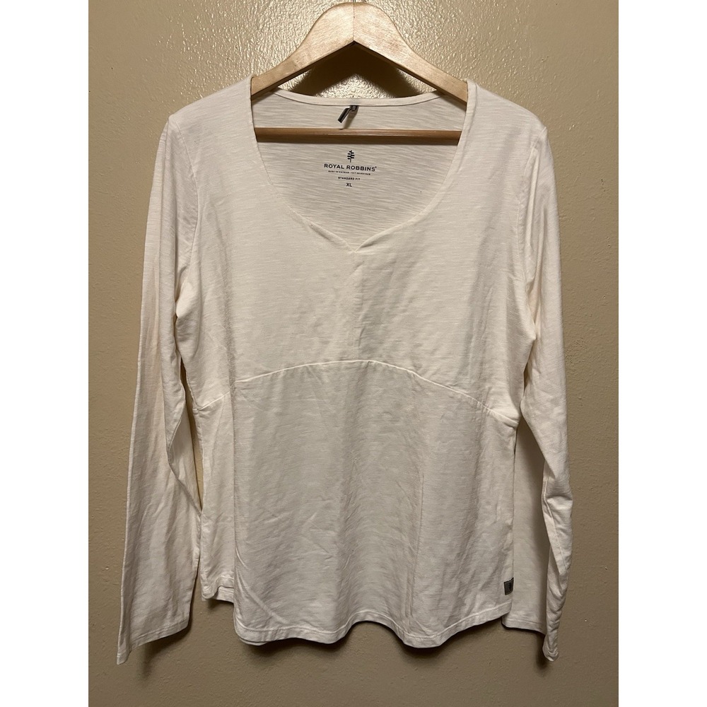 Royal Robbins White Long Sleeve V-Neck Pullover Shirt Womens XL Beach Lagenlook